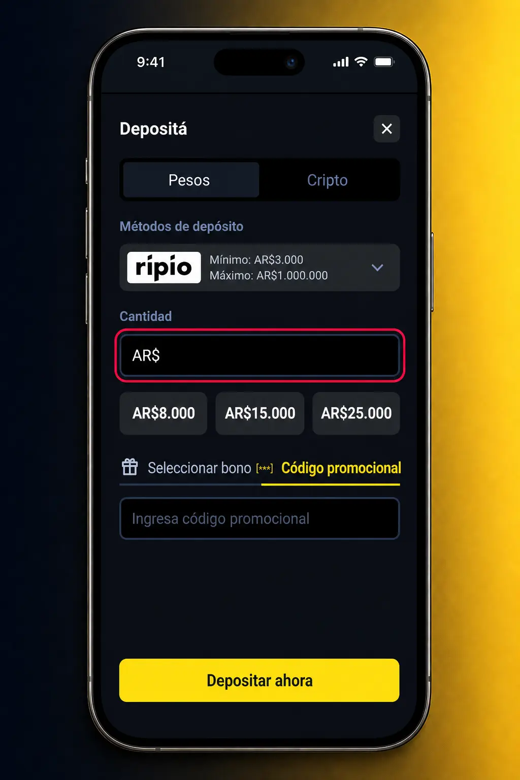 Pasos para activar un código promocional en la app de Betbox para celular