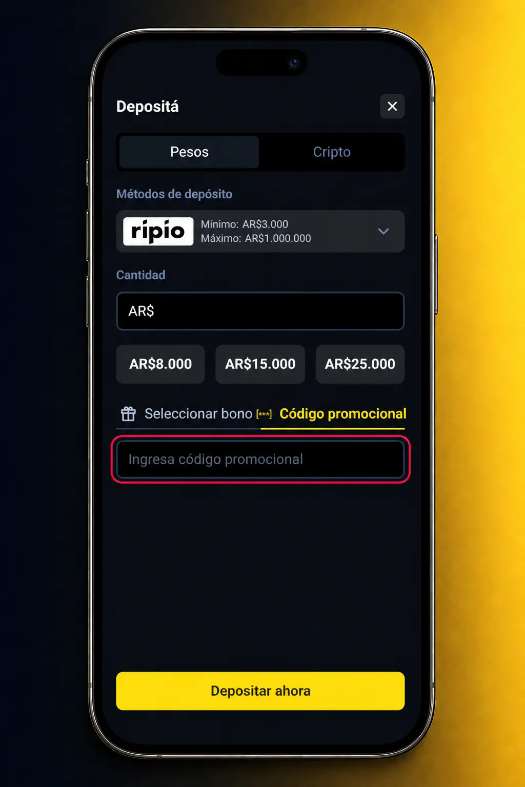 Pasos para activar un código promocional en la app de Betbox para celular