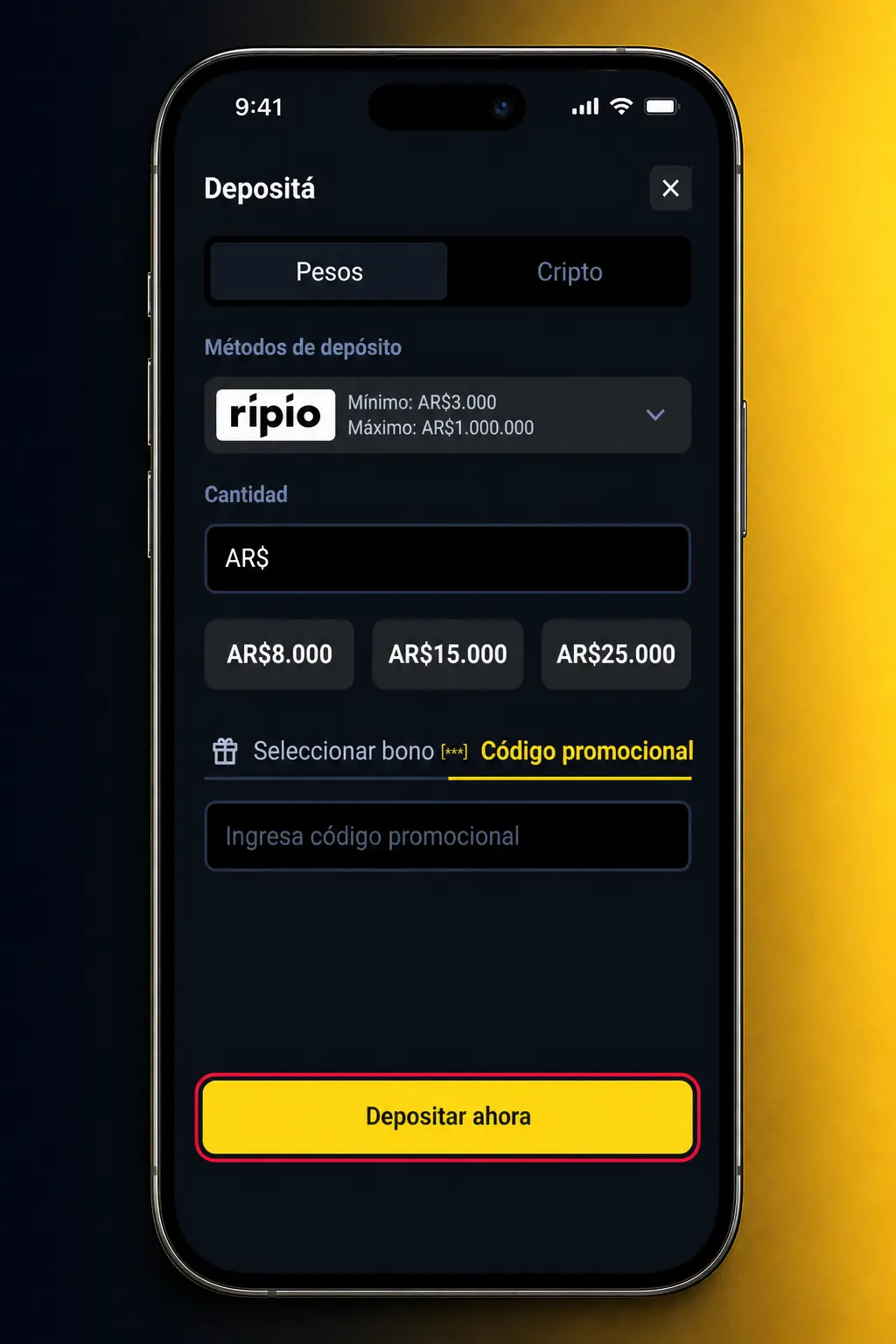 Pasos para activar un código promocional en la app de Betbox para celular