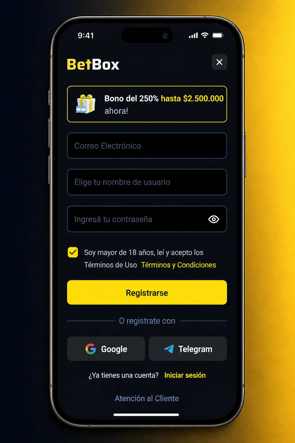 Pasos para activar un código promocional en la app de Betbox para celular