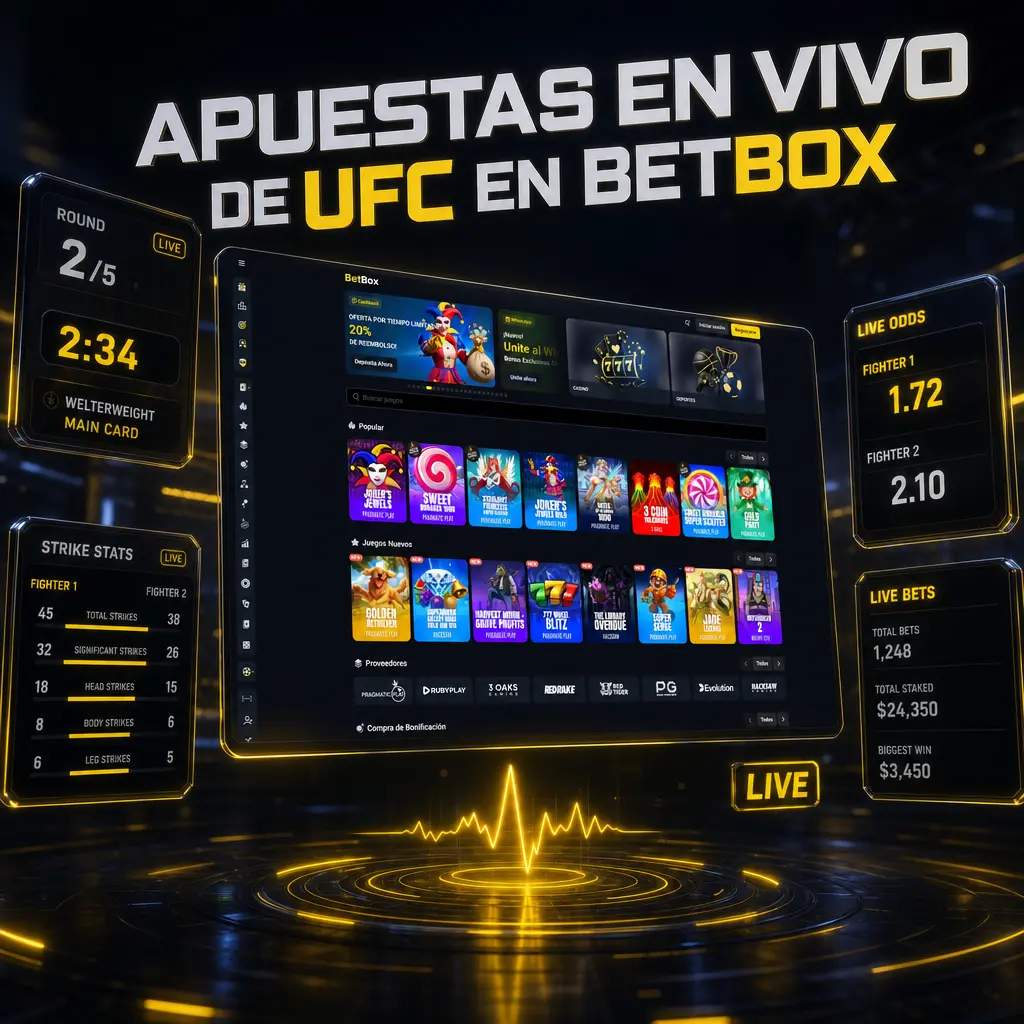 Apuestas en vivo de UFC en Betbox con cuotas actualizadas por asalto, estadísticas del combate y opción de cash out.