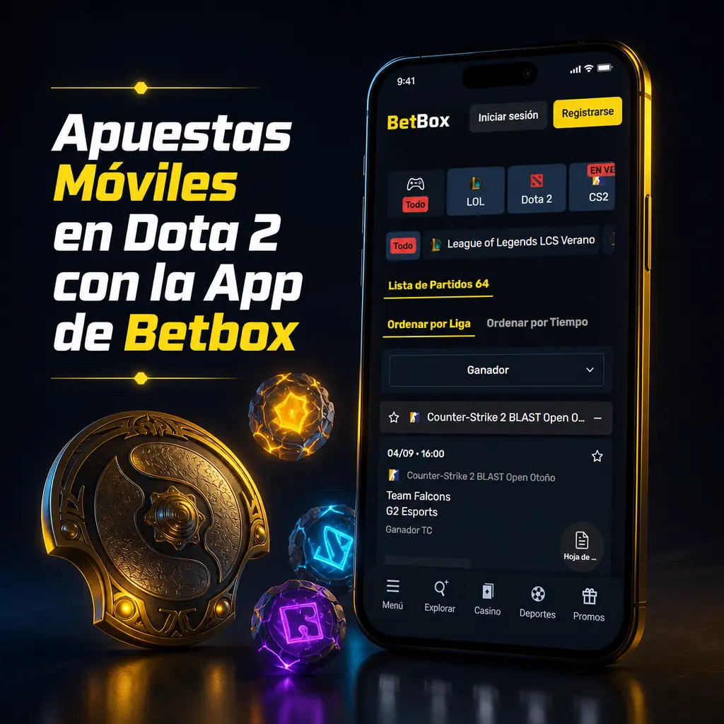 Apostá a Dota 2 desde la app de Betbox para celular, con mercados completos de esports
