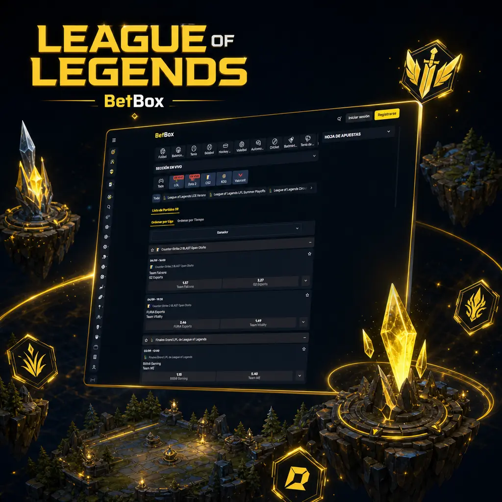 Apuestas en vivo y previas para League of Legends: ganador, primera sangre, dragones y más en Worlds, LEC, LCK, MSI y LPL
