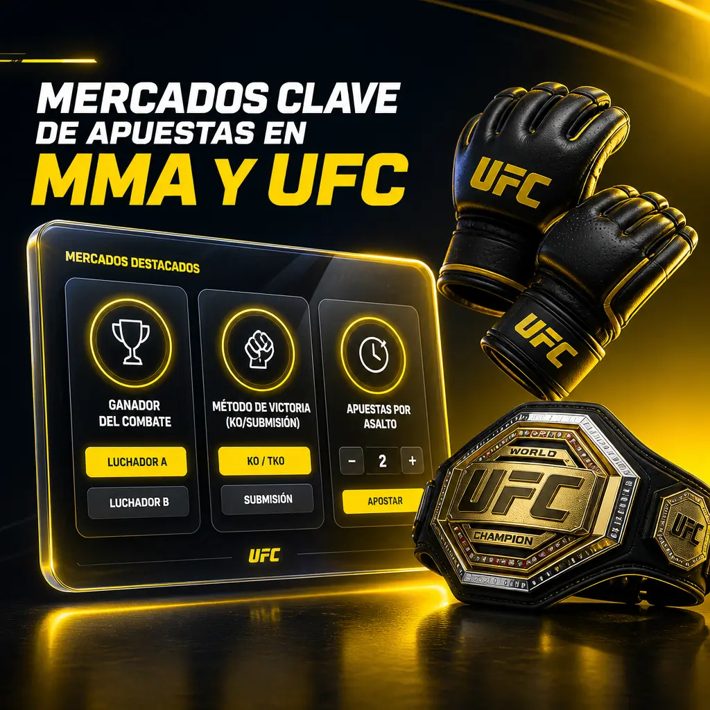 Mercados de apuestas en MMA y UFC en Betbox: ganador, método de victoria, total de asaltos y más opciones combinadas.
