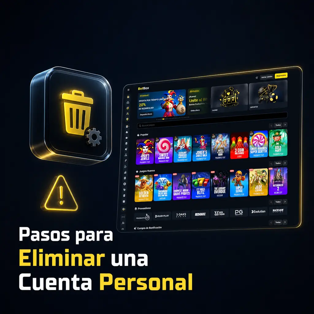 Pasos para eliminar una cuenta personal en Betbox: configuración, cierre definitivo y confirmación por correo.
