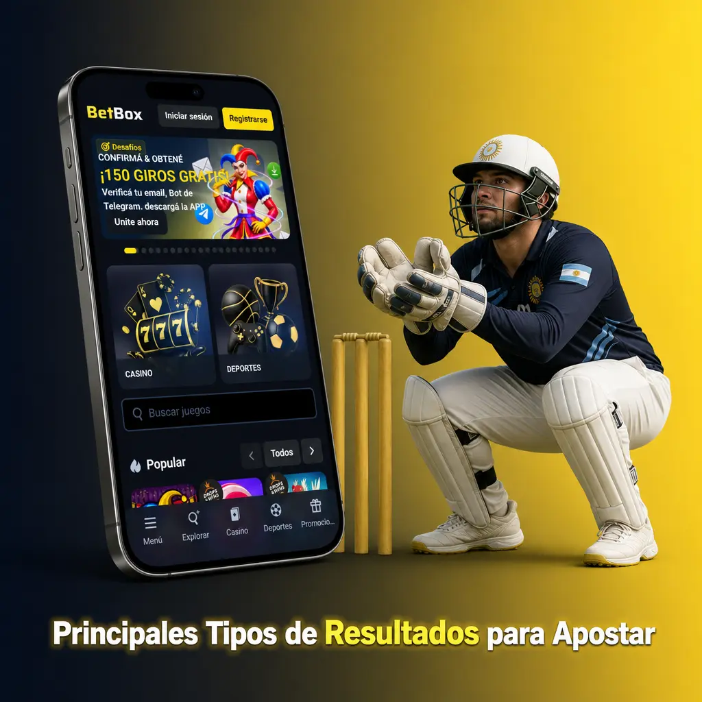 Tipos de resultados para apostar en Betbox: ganador, hándicap, más/menos goles y ambos equipos anotan.
