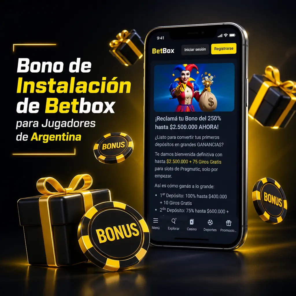 Bono de bienvenida Betbox Argentina: 250% hasta 2.500.000 ARS y 75 giros gratis; la app suma giros por verificación