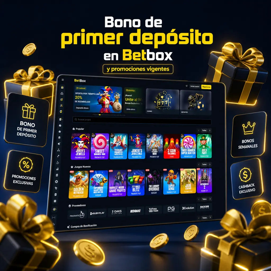 Bono de bienvenida Betbox para casino: 250% hasta 2.500.000 ARS y 75 giros gratis en 4 depósitos