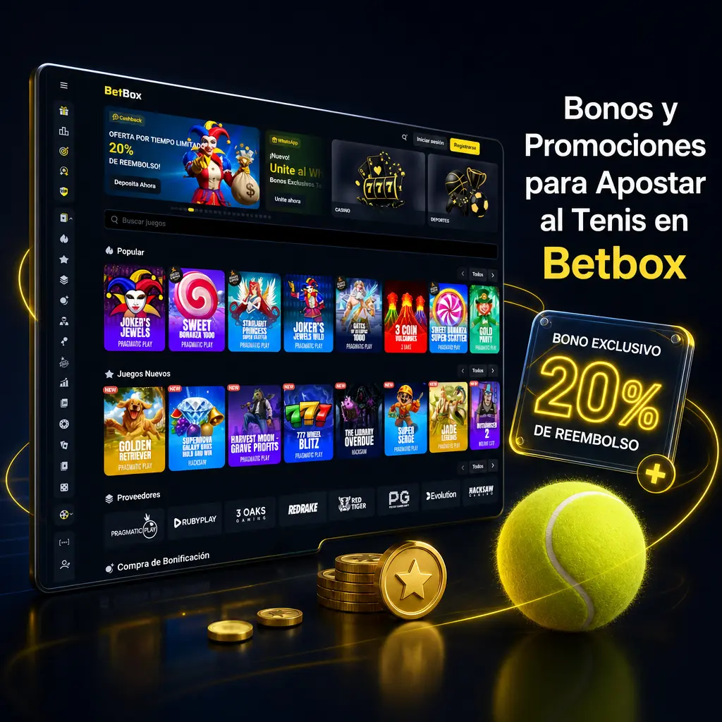Bono de bienvenida de Betbox con 250% hasta 2.500.000 ARS y giros gratis para apostar al tenis en ATP y WTA.