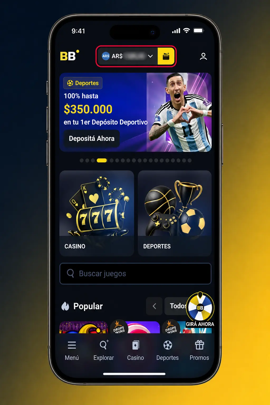 Pasos para depositar en Betbox Argentina usando Mercado Pago, Lemon, transferencia bancaria o cripto en el panel de Caja.