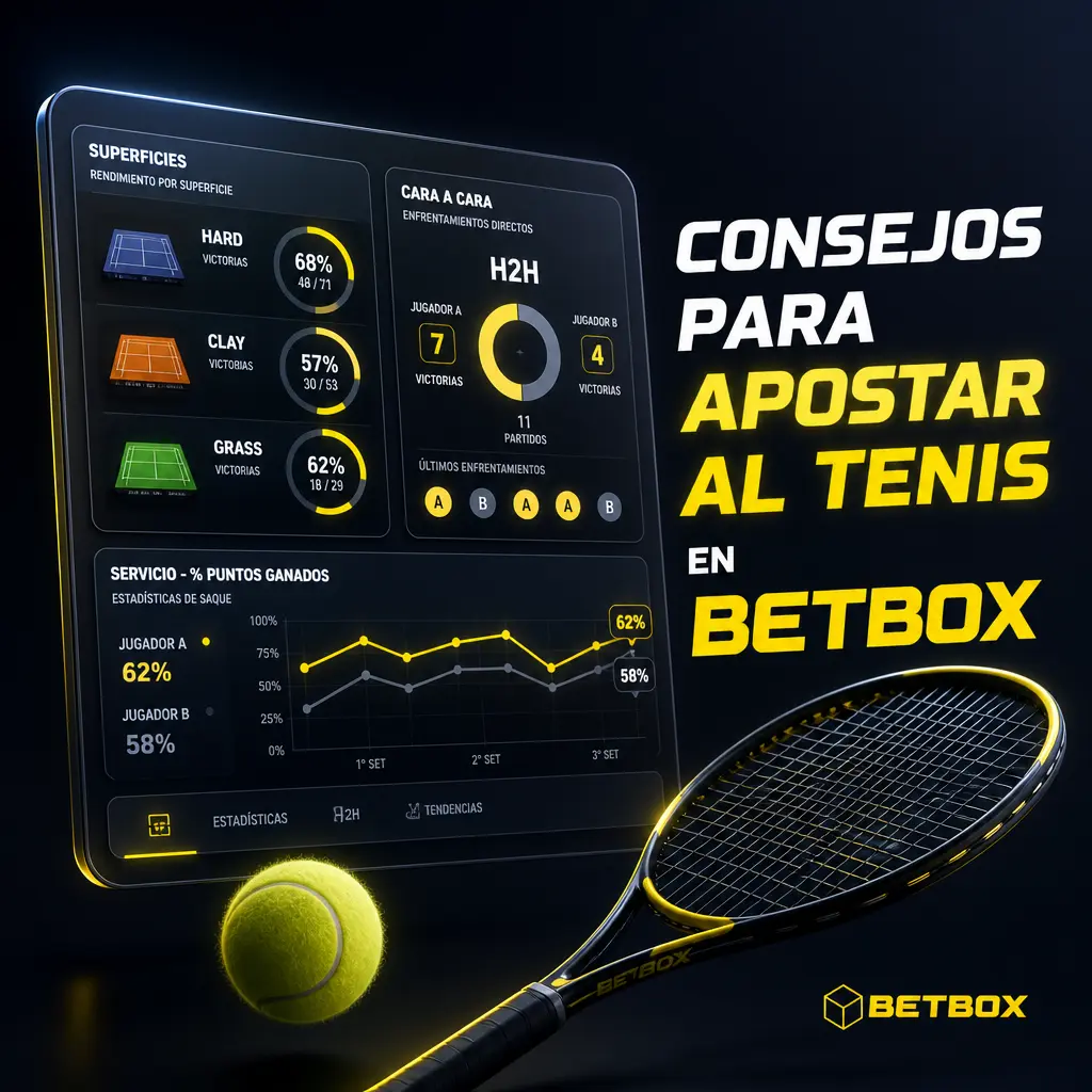 Consejos para apostar al tenis en Betbox: forma reciente, historial, superficie de juego y gestión del banco.