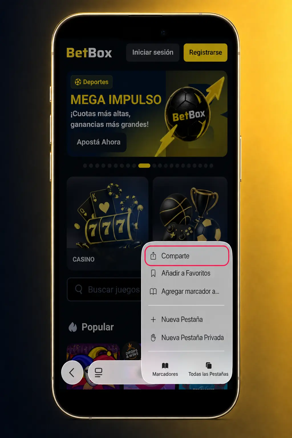 Pasos para instalar la app de Betbox en el celular y jugar Aviator