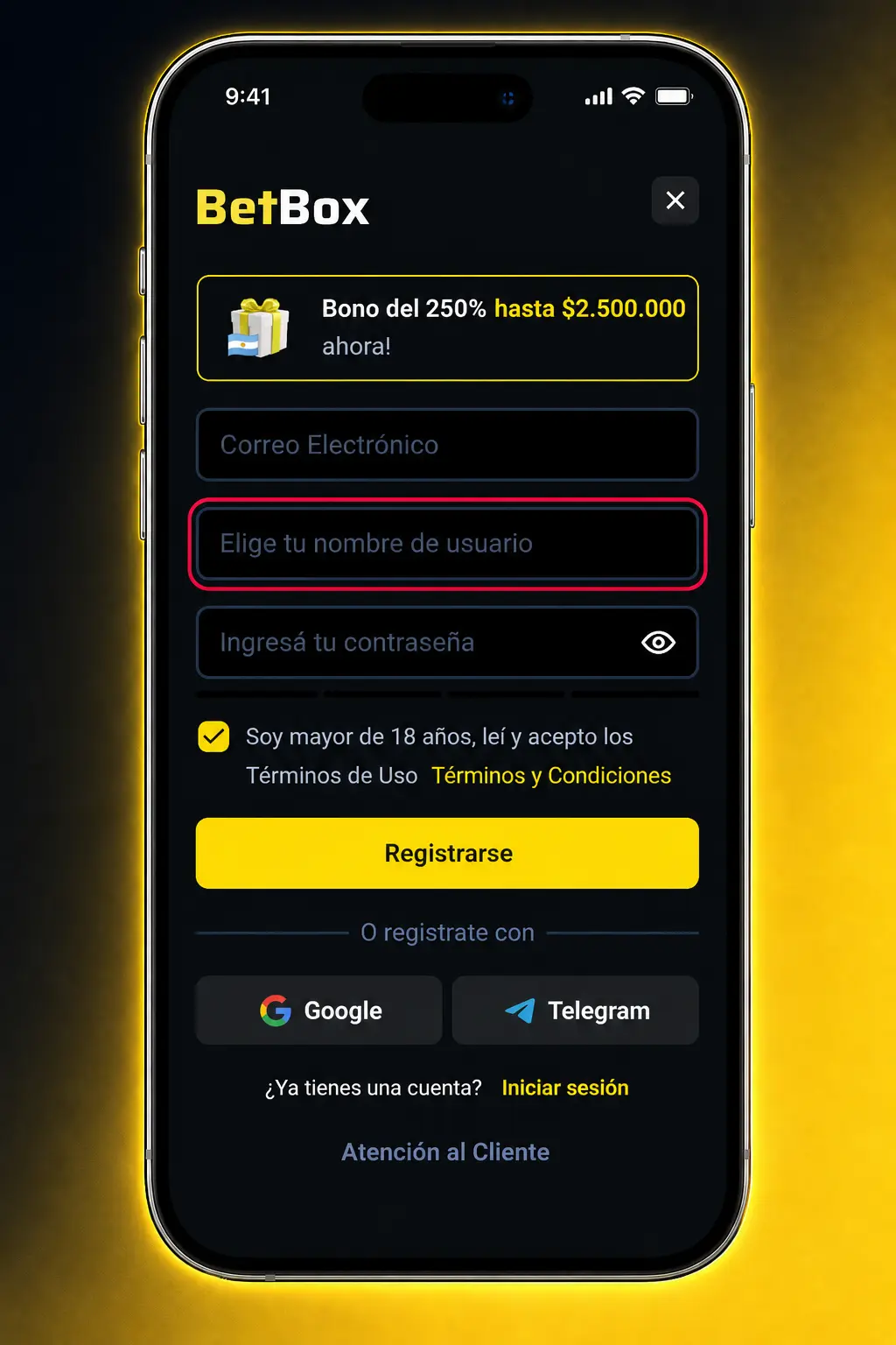 Pasos para registrarte en Betbox: completá el formulario, verificá tu código y hacé tu primer depósito con bono