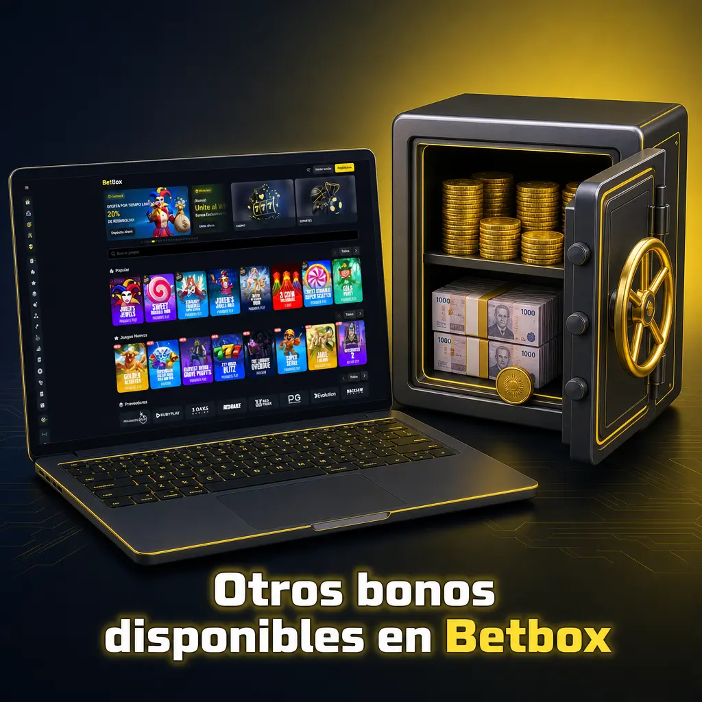 Otros bonos de Betbox: recarga semanal, cashback de casino, primera apuesta deportiva y programa de referidos con créditos extra