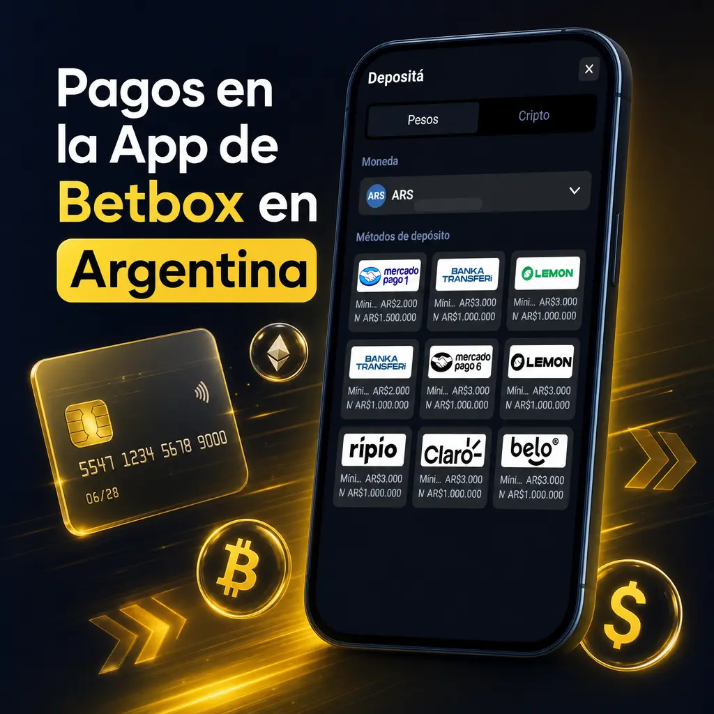 Métodos de pago en la app de Betbox Argentina: Mercado Pago, Lemon, transferencia bancaria, Belo y USDT