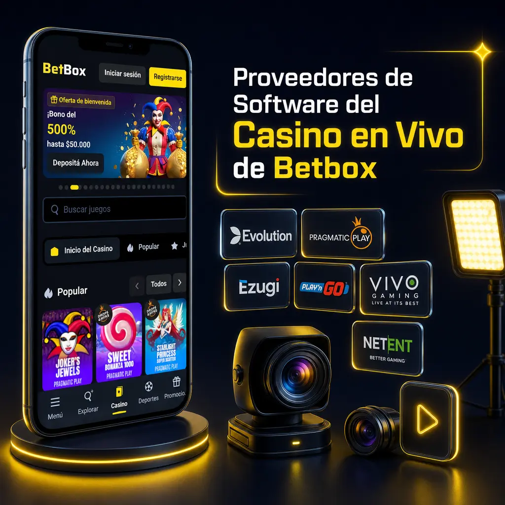 Proveedores de software del casino en vivo de Betbox: Evolution, Pragmatic Play, Ezugi, Vivo Gaming y LuckyStreak.