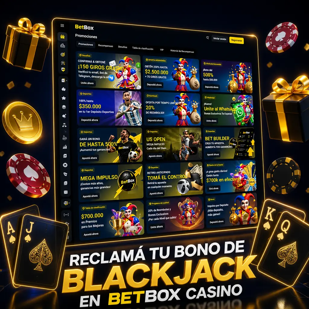 Blackjack en Betbox Casino y bono de bienvenida de 250% hasta 2.500.000 ARS con 75 giros gratis