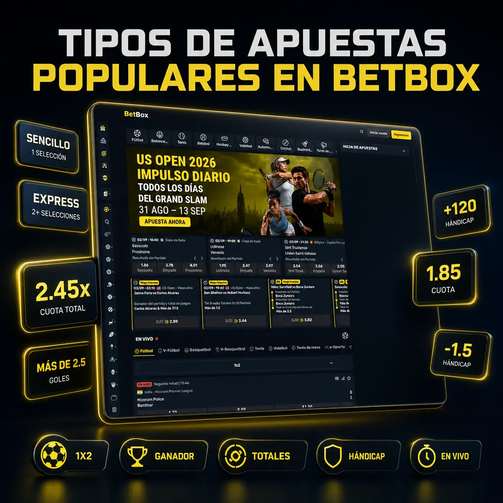 Tipos de apuestas populares en Betbox: simple, combinada, sistema, hándicap y over/under para distintos estilos de juego